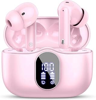 Wireless Earbuds, Bluetooth 5.4 Headphones In Ear with 4 ENC Noise Cancelling Mic, Bluetooth Earbuds Mini Deep Bass Stereo Sound, 36H Playtime LED Display Wireless Earphones IP7 Waterproof, Pink