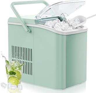 OLIXIS Ice Maker Machine with Handle,26lbs in 24Hrs,9 Ice Cubes in 6 Mins,Auto-Cleaning Portable Ice Maker with Basket and Scoop, Countertop Ice Maker for Home/Kitchen/Camping/RV, Green