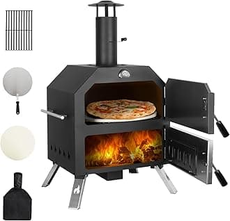 12’’ Outdoor Pizza Oven Wood Fired Pizza Oven Portable Patio Ovens Included Pizza Stone, Pizza Peel, Fold-up Legs, Cover Cooking Rack for Camping Backyard BBQ