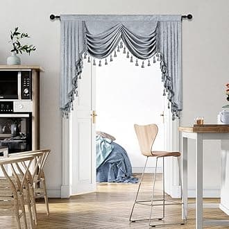 ELKCA Silver Grey Chenille Window Curtain for Living Room with Waterfall Valance for Bedroom, Rod Pocket (W59.1 Panel)
