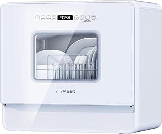 AIRMSEN Countertop Dishwasher Complete 2-Level Rack, Portable Dishwashers with 5L Built-in Water Tank, 3-Spray Arms & 12H Delay Start, No Hookup Needed, A01, White