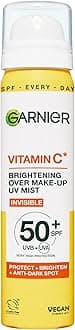 Garnier Vitamin C Brightening Over Make-Up UV Mist, Invisible Protection with SPF50+ and Vitamin C. Protects, Brightens and Fights Appearance of Dark Spots, Cruelty free, Vegan - 75ML