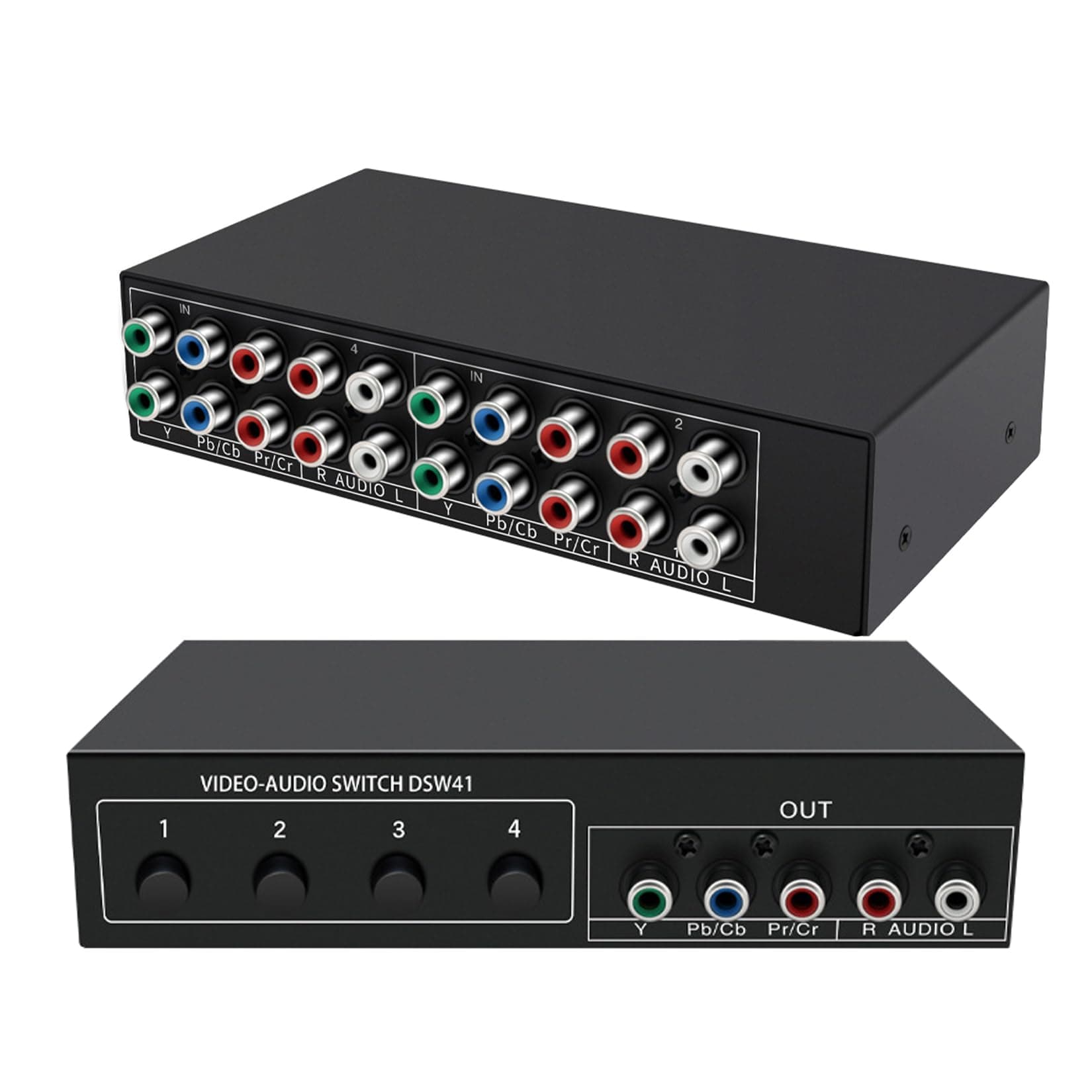 Component AV Video Switch Box 4 in 1 out, BolAAzuL 4 Port 5 RCA YPbPr Cable RGB Component AV Switcher Selector Converter 4-Way Plug & Play for Retro Gaming PS2 Wii Xbox DVD Player TV