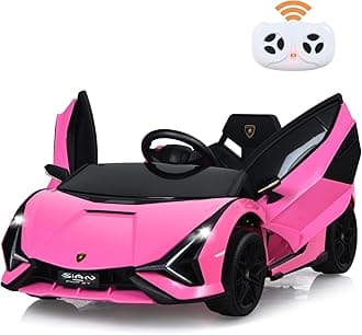 COSTWAY 12V Kids Electric Ride on Car with Remote Control, LED Lights, MP3, Music, Spring Suspension, Licensed Lamborghini Battery Powered Toy Vehicle for Boys and Girls (Pink)