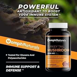 Turkey Tail Mushroom Capsules, 4500mg Extract, 90 Day Supply, Non-GMO, Gluten Free, Powder Supplements for Immune System Support Gut Health
