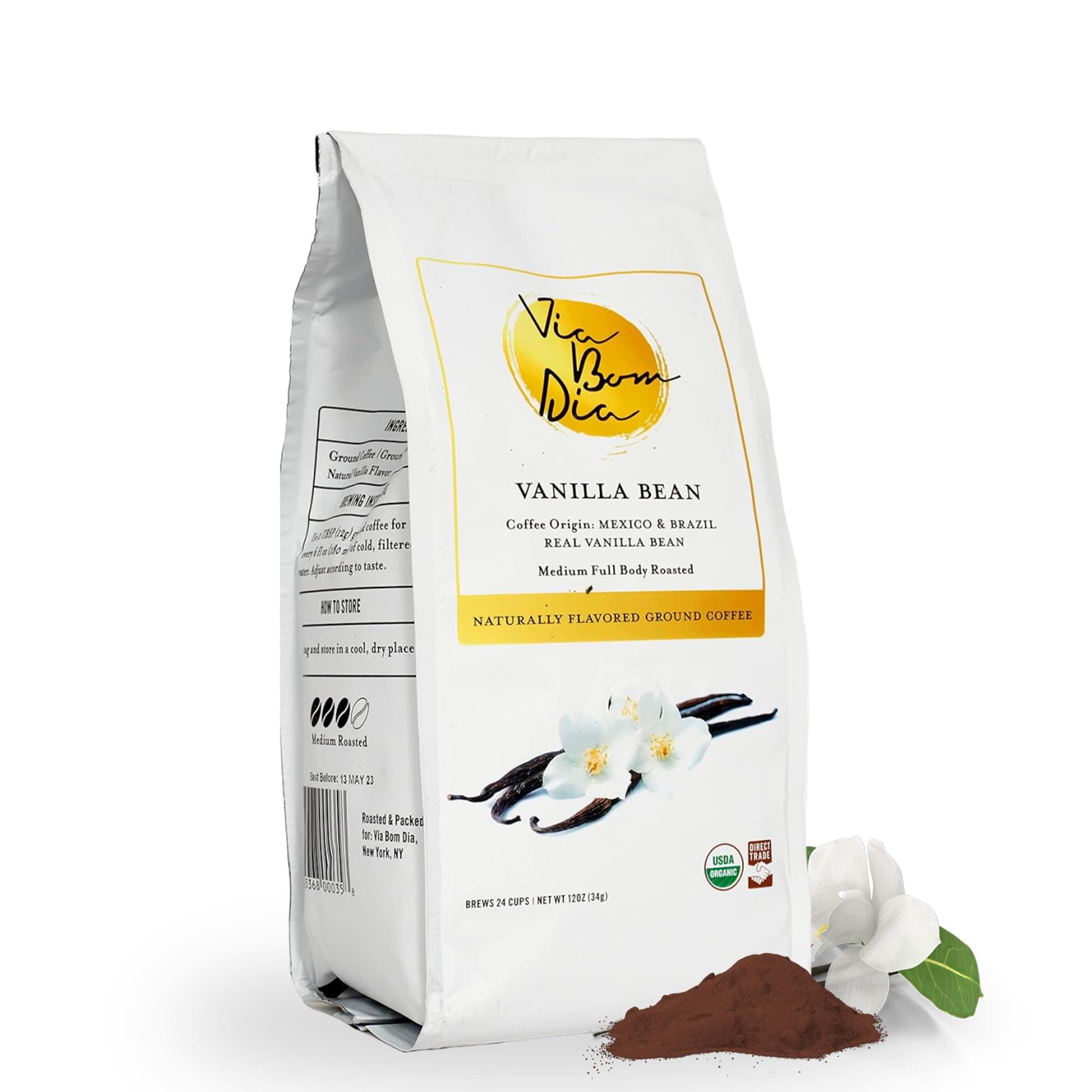 100% Naturally Flavored Ground Coffee, Vanilla Bean, Medium Roast, No Artificial Flavors, 12 oz. Bag Great Stocking Stuffer for Coffee Lover
