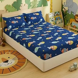 Filymore Cute Fish Double Bed Sheet for Queen Size Bed with 2 Pillow Covers f...