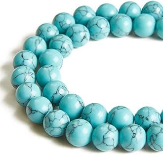 60pcs 6mm Blue Turquoise Beads Natural Gemstone Beads Round Loose Beads for Jewelry Making