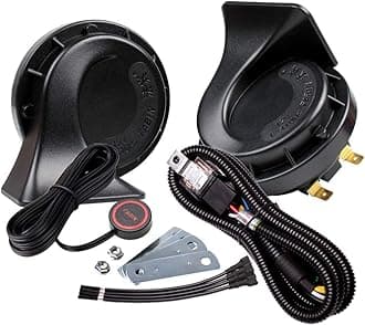 FARBIN Car Horns Kit with Button 12V Truck Horn Loud Train Horn for Car Electric Air Horns (Black Snail horn with harness and button, 12v)