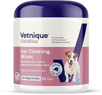 Oticbliss Advanced Cleaning Ear Wipes for Dogs & Cats for Odor Control, Dirt and Wax Removal with Soothing Aloe Vera, Drying Agent and Vitamin E, Clear the Ear 100ct Wipes