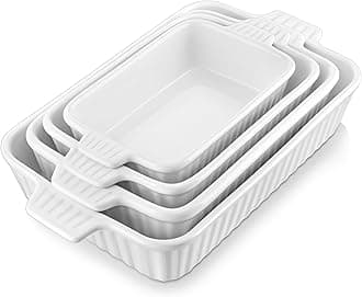 MALACASA Casserole Dishes for Oven, Porcelain Baking Dishes, Ceramic Bakeware Sets of 4, Rectangular Lasagna Pans Deep with Handles for Baking Cake Kitchen, White (9.4"/11.1"/12.2"/14.7"), Series