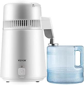 Water Distiller, 1.1 Gal Distilled Water Machine, 750W Pure Water Distilling w/BPA Free Plastic Container, Water Distillation Kit w/Button, Countertop Distilled Water Maker for Home, White