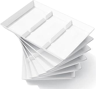 Lifewit Serving Tray Divided for Party Supplies, 6 PCS 15" x 10" Plastic Platters for Serving Food, Thanksgiving White Reusable Tray for Veggie, Snack, Fruit, Cookies, Desserts in Kitchen/Pantry