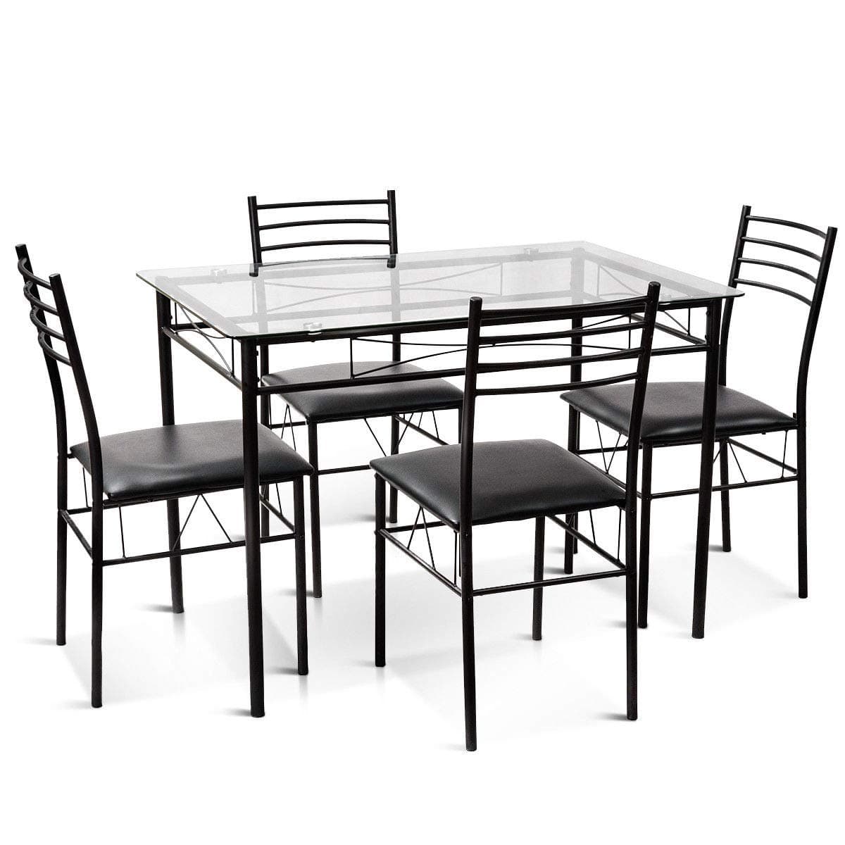 Casart Dining Table Set 5 Piece Home Kitchen Dining Room Tempered Glass Top Table and Chairs Breaksfast Furniture