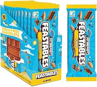 MrBeast Feastables Almond Milk Chocolate Bar, King Size, 10 Count, Roasted Almond Chocolate Candy, Fairtrade Cocoa, 2.1oz Each
