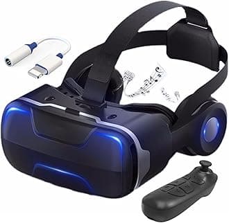3D VR Glasses Virtual Reality Headset Goggles with Headphones for Video Movies & Games (4.7 to 6.5 Inches) Set for Kids Age 9-10
