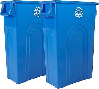 United Solutions Highboy Recycling Container, 23 Gallon, Space Saving Slim Profile and Easy Bag Removal for Indoor or Outdoor use, Recycle Blue, Plastic