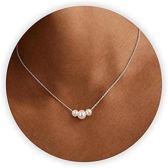 Trinckle Pearl Necklaces for Women, Gold Pearl Choker Single Pendant Necklace Layered Daisy Prom Wedding Strands for Bride Bridesmaids Beach Summer Jewelry