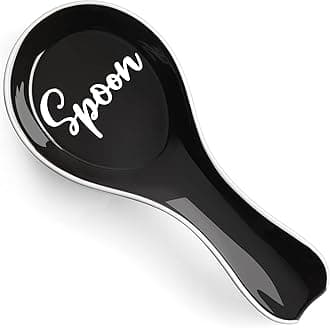 Ceramic Spoon Rest for Stove Top, Large Spoon Holder, Farmhouse Spoon Rest for Kitchen Counter, Spatula Holder Utensil Rest for Ladles, Tong, Modern Farmhouse Kitchen Decor, Black