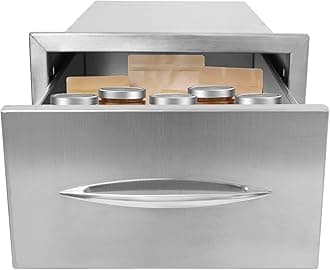 Outdoor Kitchen Drawers, 14" W x 8.5" H x 23" D Stainless Steel BBQ Drawer,Flush Mount Single Layer Access BBQ Access Drawers with Handle for Outdoor Kitchen Island, Patio Grill Station
