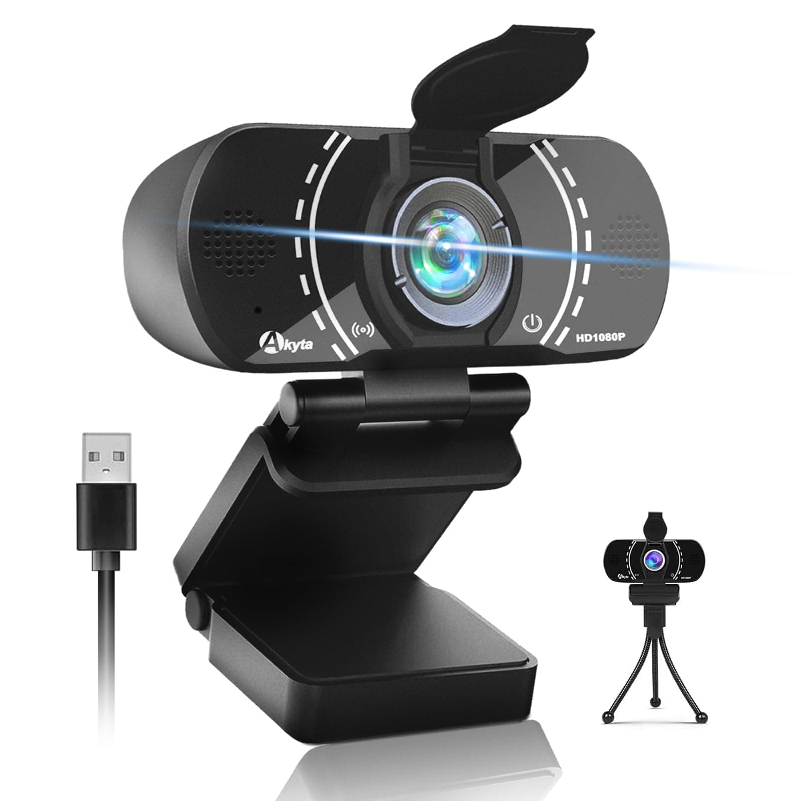 - Akyta Webcam for PC, 1080P Webcam with Microphone/Tripod/Privacy Cover/Wide Angle 110°, Plug & Play USB Web Camera for Desktop Computer PC Laptop Mac Video Calling/Streaming/Zoom Conference 