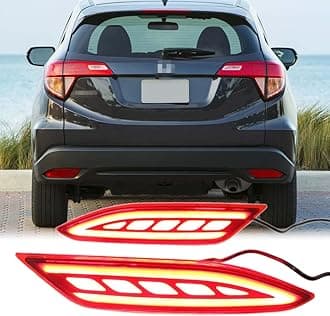 Dreamseek Rear LED Reflector Tail Light for Honda Vezel HR-V HRV 2015-2020 Driving Braking Lamp Bumper Taillight with Dynamic Sequential Turning Function (Red Lens)