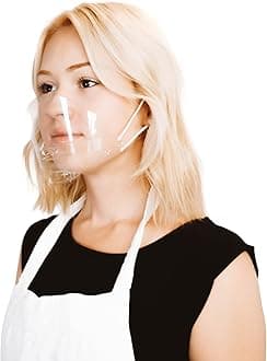 Ultralight Mask (10 Masks) Transparent Hygienic Open Face Shield for Foodservice, Hospitality, and Retail – Anti-Fog, Reusable, Clear Face Mask with Chin Rests