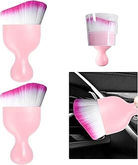 Ziciner 2 PCS Car Detailing Brush, Curved Soft Bristles Auto Removal Dust Collectors, Universal Vehicle Dashboard, Air Conditioner Vents etc Interior Cleaning Tool Accessories (Pink/White/Red)