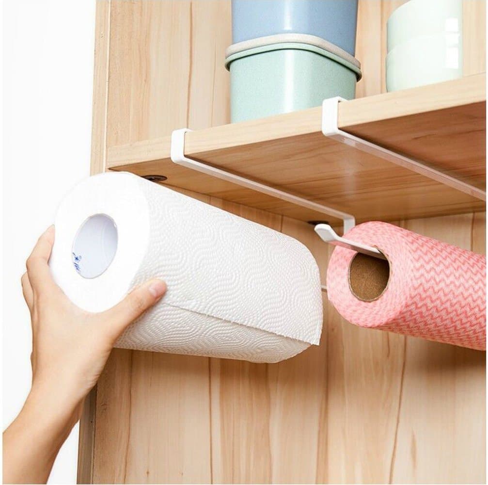Moving and Free Perforated Kitchen Paper Roll Holder Plastic Wrap Trivets Kitchen Towel Rack Cabinet Napkins Storage Rack Holder
