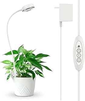 SANSI Grow Light for Indoor Plants, Clip-on LED Full Spectrum Plant Lamp with 4-Level Dimmer, Auto On/Off Timer (3/6/12 Hrs) - White, 10W 1-Pack