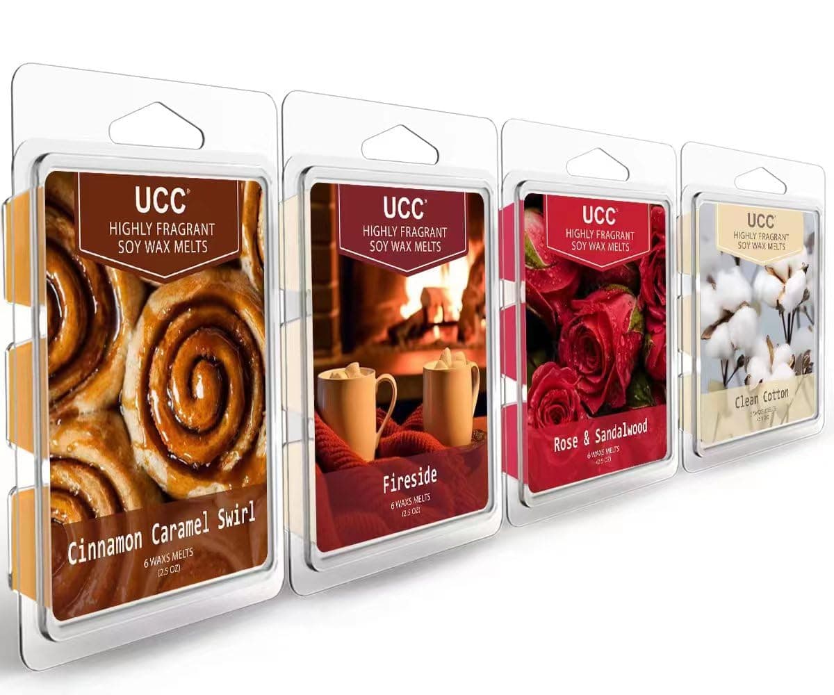 UCC Plant Based Natural Fall Wax Melts, Highly Scented Essential Oils Fragrances, Premium Autumn Soy Scented Melts Cubes, Wax Melts Tarts, Colored Wax Melt - 4 Pack