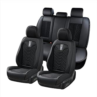 Coverado Car Seat Covers Full Set, 5 Seats Universal Seat Covers for Cars, Breathable Fabric& Faux Leather Auto Seat Cushions, Front and Rear Seat Protectors Fit for Most Sedans SUV Truck, Black