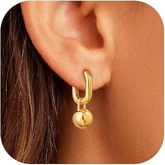 CHESKY Gold Hoop Earrings for Women - Trendy 14k Gold Plated Thick Dangle Ball Earring Hypoallergenic Lightweight Drop Huggie Double Hoops Idea Gifts for Women