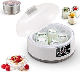 Yoghurt Maker, 1.2L Fully Automatic Yogurt Machine with Temp/Time Control, Fermented Curd Maker with Natto/Rice Wine Function(5 Glass Jars)