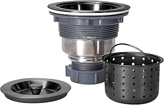 Kitchen Sink Drain 3-1/2 Inch Black Sink Drain Assembly Kit, Removable Deep Sink Strainer Basket with Sink Stopper/Sealing Lid for Home, Kitchen, Stainless Steel