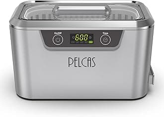 PELCAS Ultrasonic Cleaner with Dual Transducers,Jewellery Cleaner 800ML 42KHz with Touch Screen and 5 Time Settings for Glasses Watches Jewellery Denture Tools Guin-Ness Surger Cans -Silver