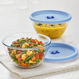 Borosil Select Glass Mixing & Serving Bowl with Lid, Microwave & Oven Safe, Set of 2 (900 ml + 900 ml) Borosilicate Glass, Clear