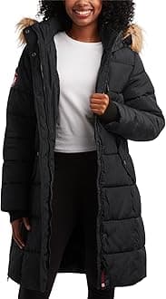 CANADA WEATHER GEAR Womens Long Puffer Coat - Heavyweight Wind Water Resistant Faux Fur Hood Parka Winter Jackets for Women
