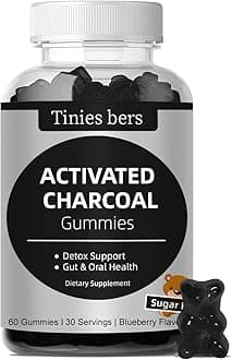 Activated Charcoal Gummies Sugar Free, 400mg Charcoal Supplements from Coconut, Quicker to Cleanse, Detox, Gas Relief, Gut & Oral Health for Adults & Kids, Gluten Free, Non GMO, Vegan, Pectin, 60