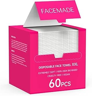 FACEMADE 60 Count XXL Disposable Face Towels 12" × 12", 100% Biobased Face Towels Disposable, Clean Facial Towels for Makeup and Clean Skin, Super Soft and Thick Dry Wipes Club