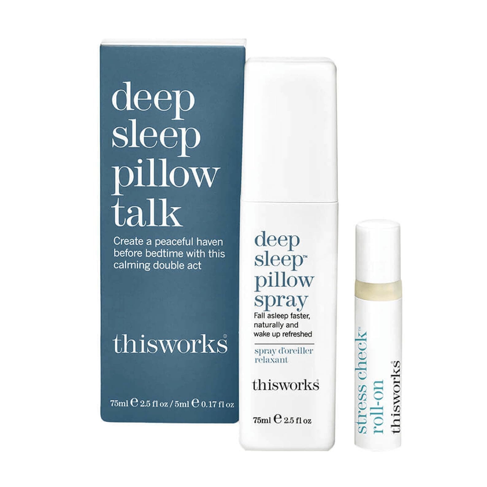 – This Works Deep Sleep Pillow Talk Kit - Gift Set with Deep Sleep Pillow Spray 75 ml and Stress Check Roll On 5 ml - Self Care and Sleep Gifts for Women