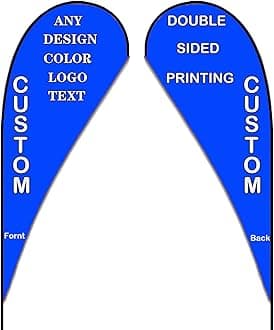 Custom Feather Flags, Personalized Double Sided Feather Flag Banner for Business Outside Advertising, Customized Your Own Logo Text Design (Teardrop Flag Only, 80x220cm/2.6x7.2FT)