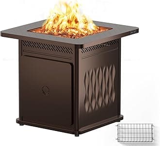 28'' Propane Fire Pit Table, 50,000 BTU Steel Gas FirePit for Outdoor, Outside Patio Deck and Garden, CSA Certified Fire Table with Magnetic Lid, Cover-Storage Basket and Lava Rock, Brown