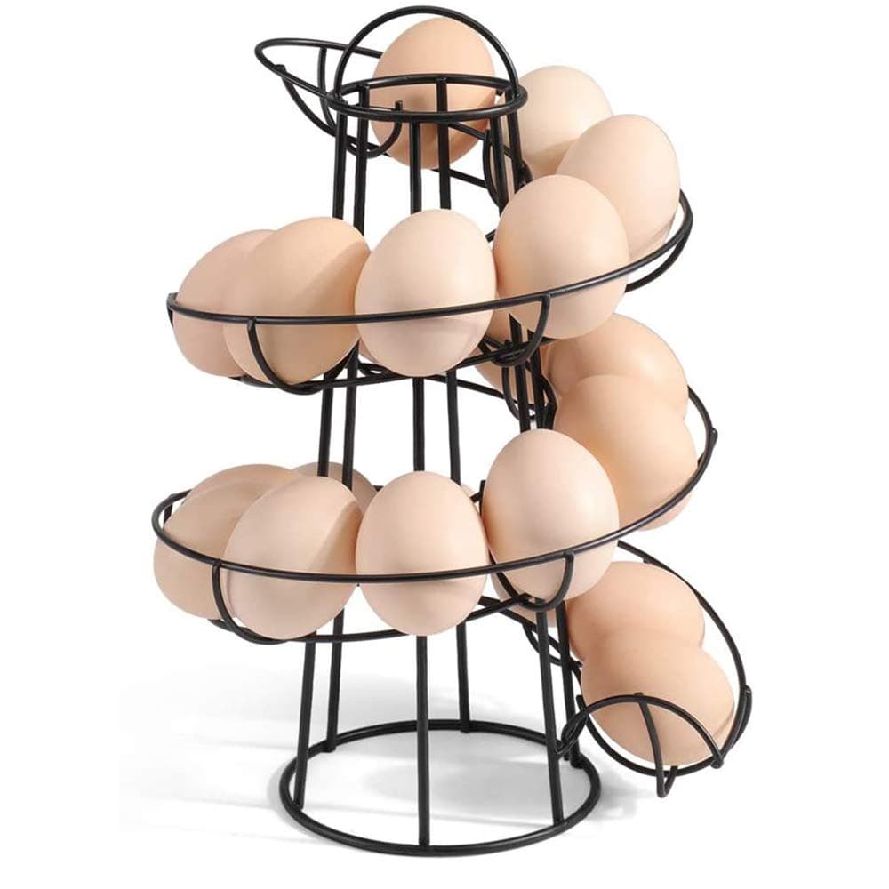 Iron Egg Holder Stand, Spiral Design Egg Storage Shelf, Spiraling Dispenser Rack, Save Space Storage Display Rack, Kitchen Egg Storage Holder, Spiral Egg Basket (Black)