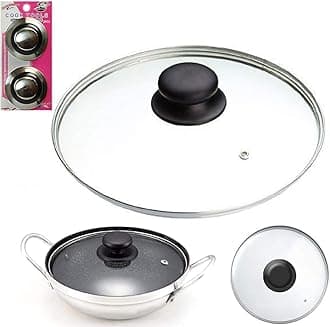 HK Online Tempered Glass Pan Lid with 2 Knobs, 24 cm Size