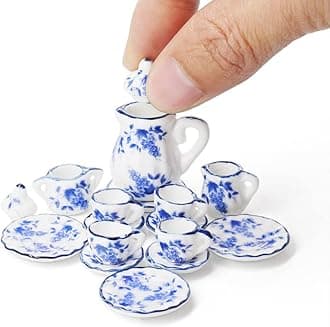 Odoria 1/12 Miniature Porcelain Tea Set 15Pcs Dollhouse Decoration Accessories, Grapes