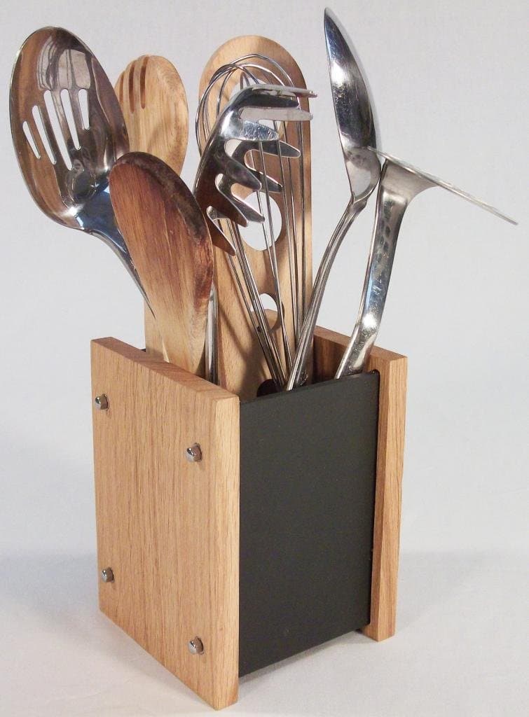 Handmade Natural Slate & Solid Oak Kitchen Utensil Holder - Modern Contemporary Style
