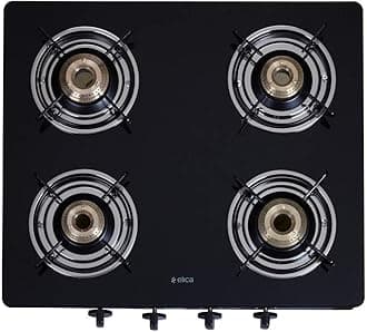 Vetro Glass Top 4 Burner Gas Stove (CT VETRO 460 BLK)Open,Black