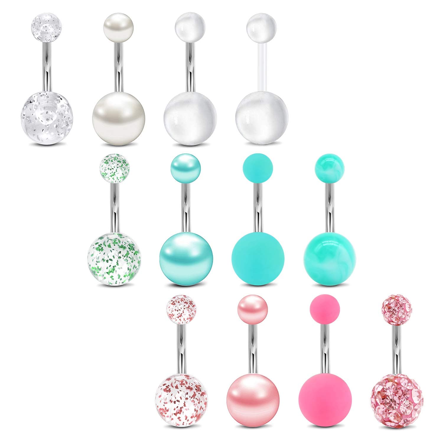 Belly Button Ring Surgical Steel Belly Rings for Women Hypoallergenic Belly Button Rings Clicker Belly Button Ring Belly Piercing Silver Rose Gold Pink Black Navel Rings for Women