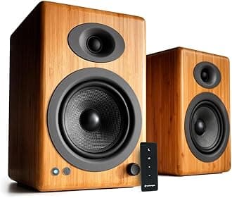 A5 Plus Classic 150W Powered Bookshelf Speakers with Remote Control - Bamboo